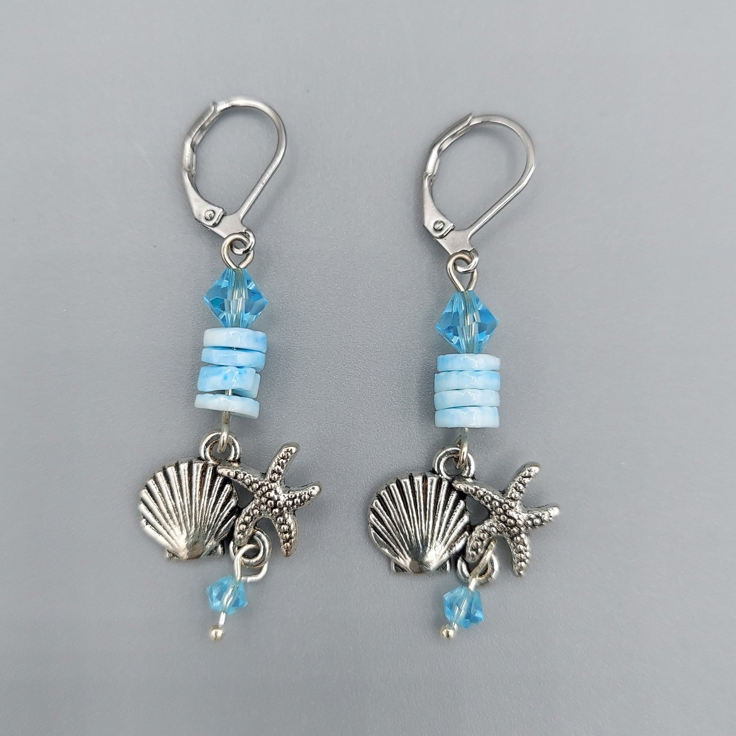 Shell/Starfish Earrings/Lt Blue Shells