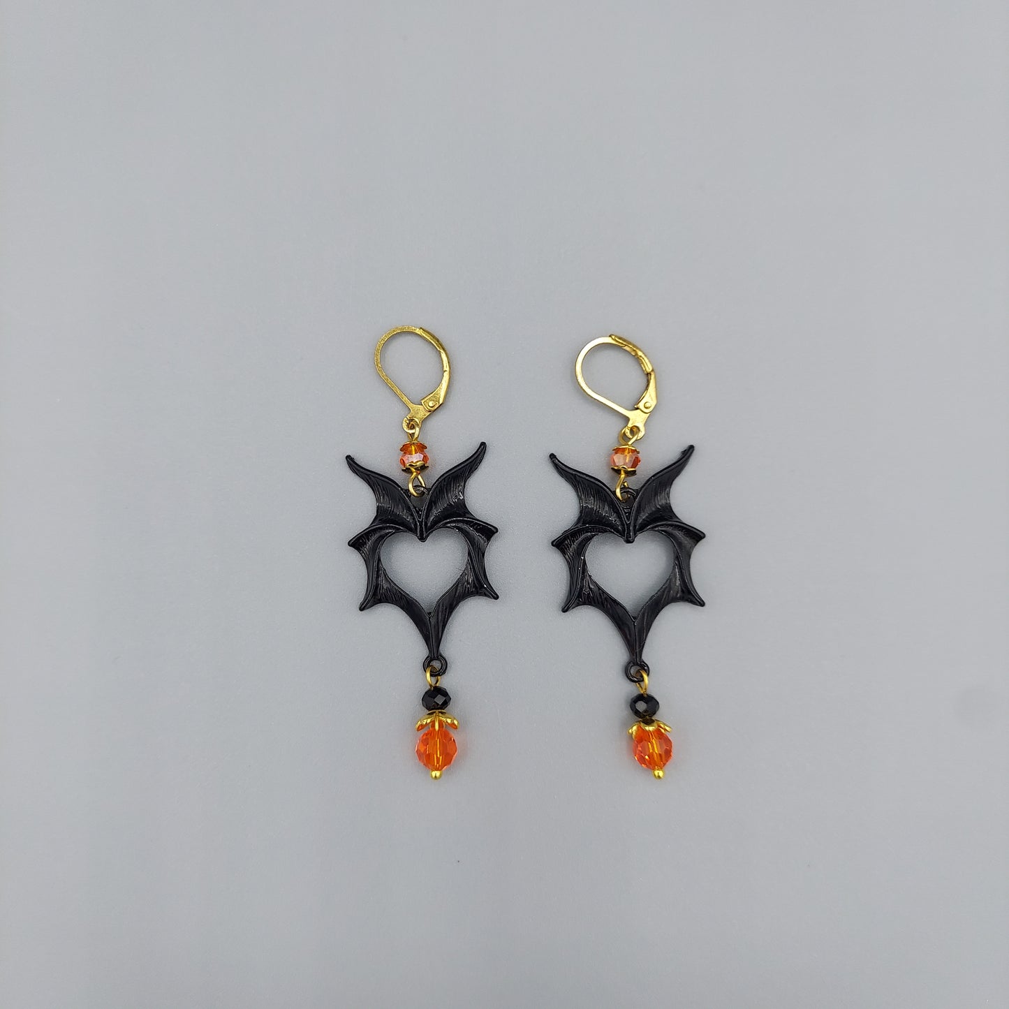Black Horned Headdress Earrings/Orange