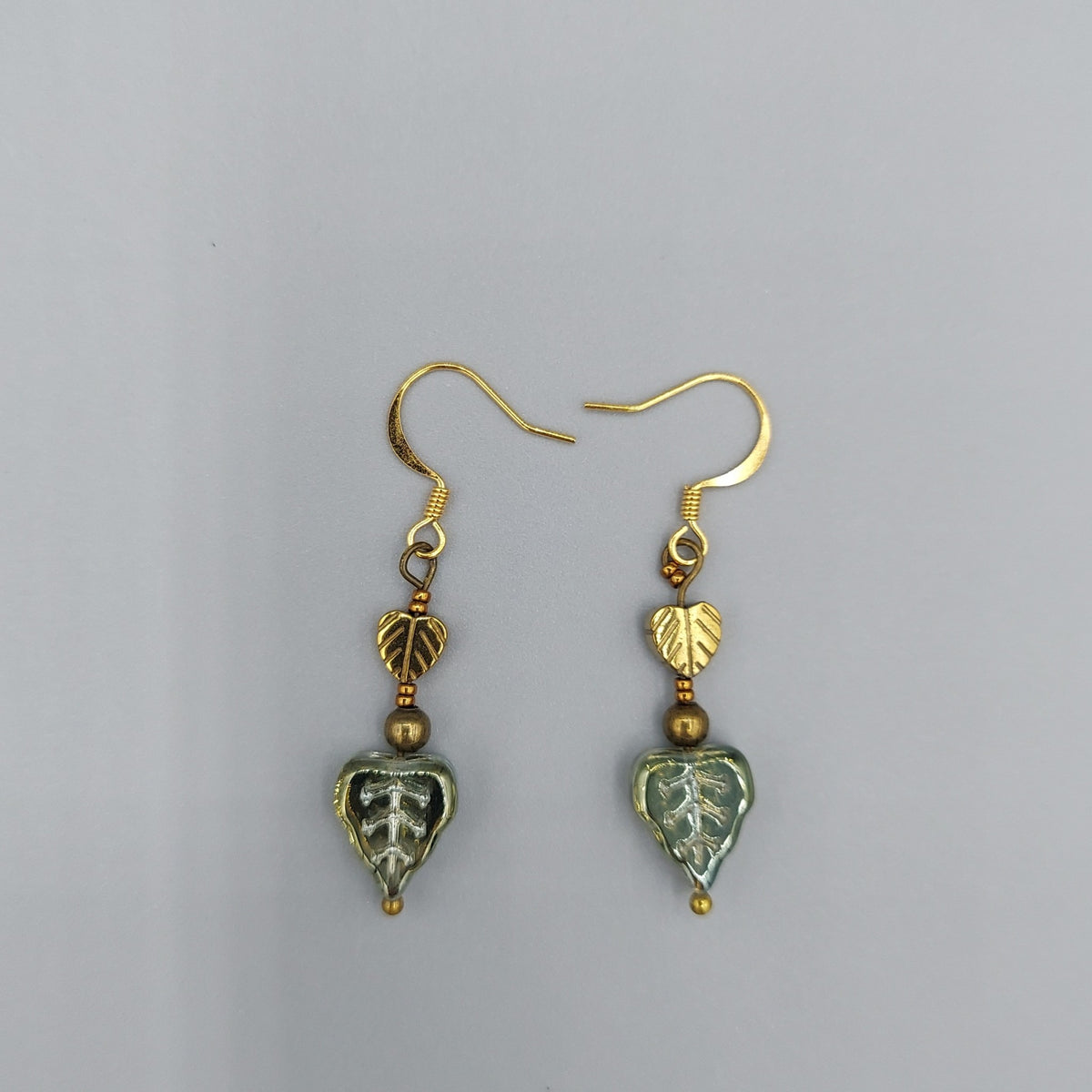 Light Green Glass Leaf Earrings