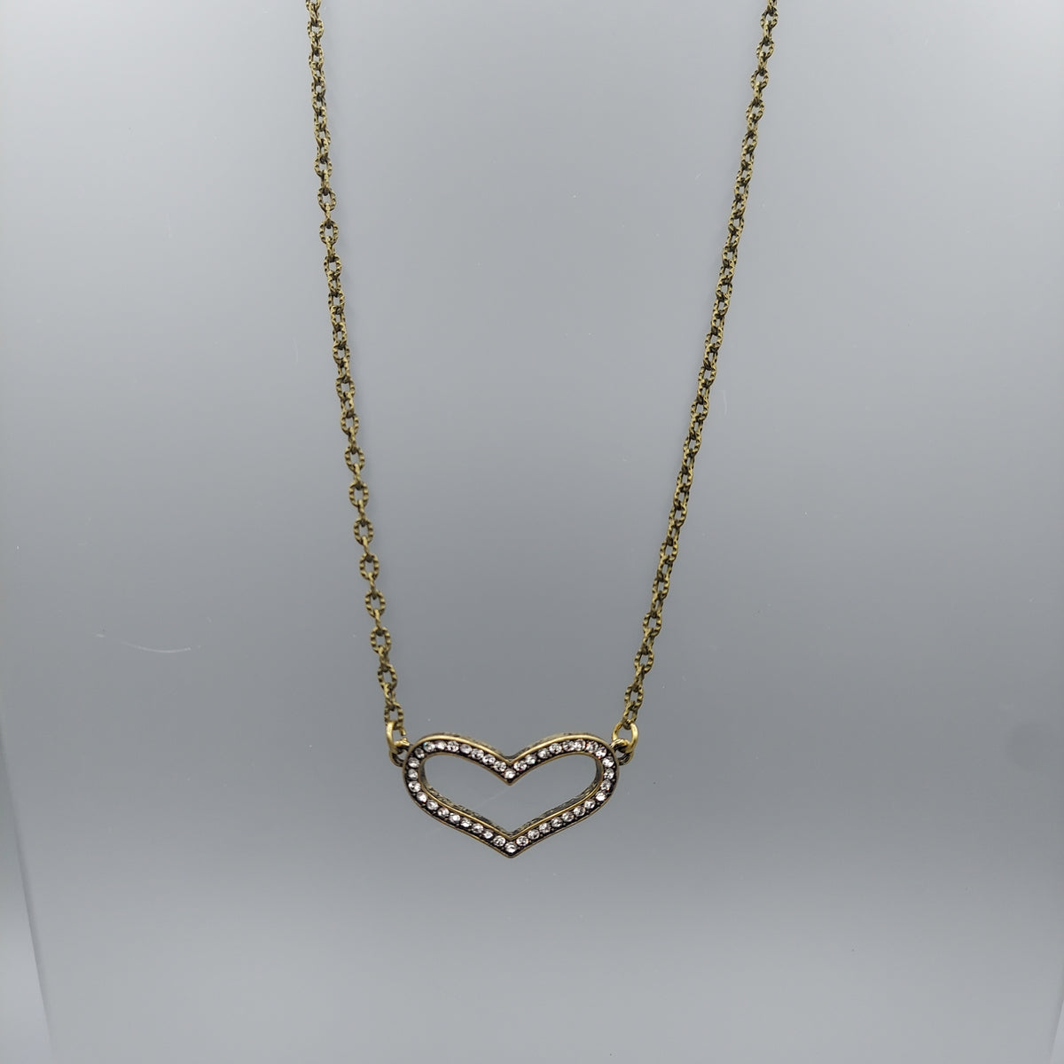 Antique Brass/Rhinestone Heart Necklace
