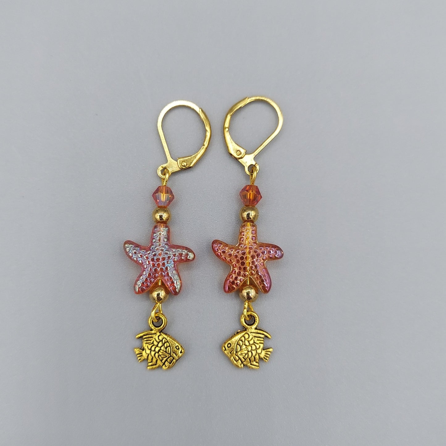 Orange Starfish Earrings/Gold Fish