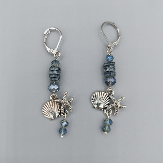 Shell/Starfish Earrings/Dark Blue Shells