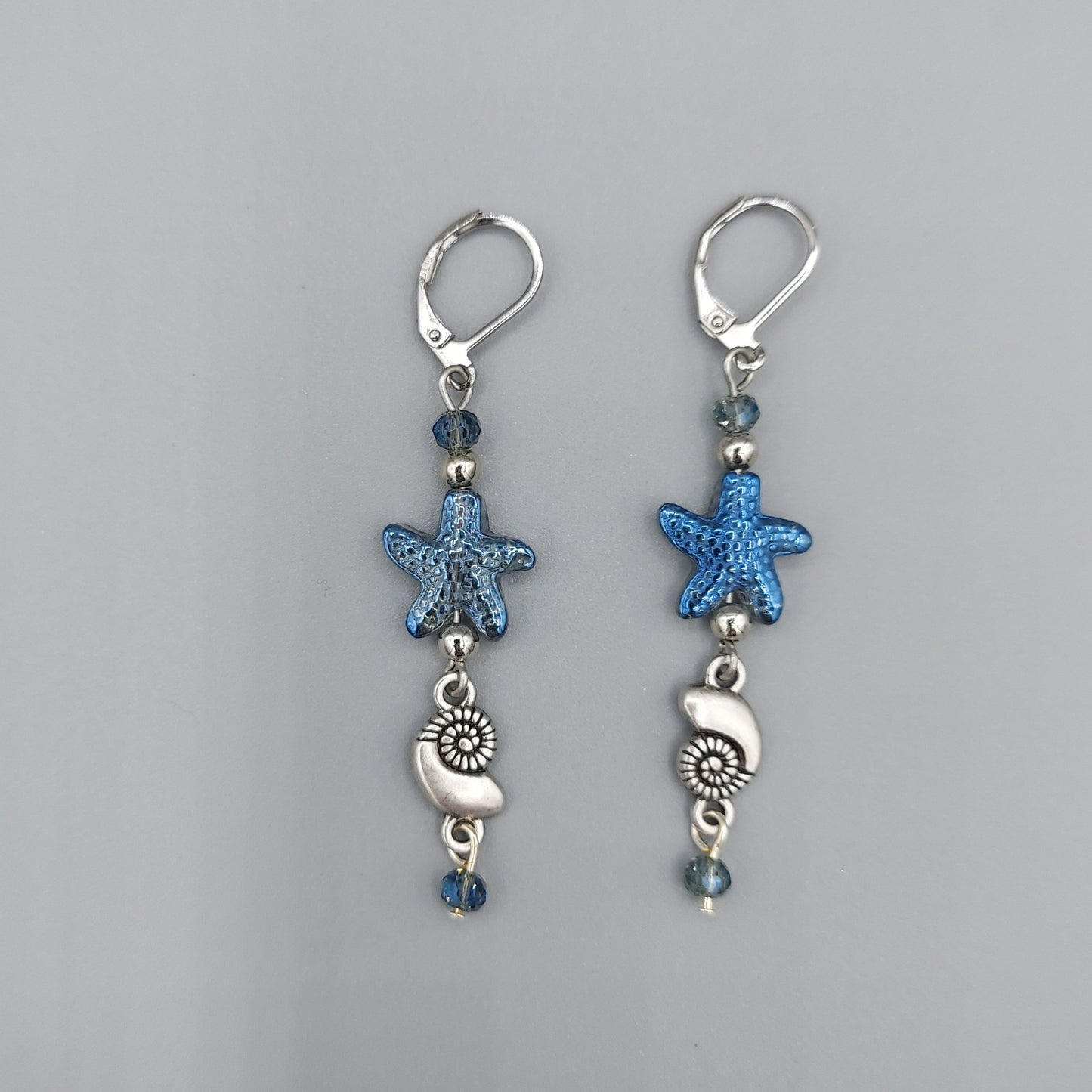 Blue Starfish Earrings/Nautilus Shell