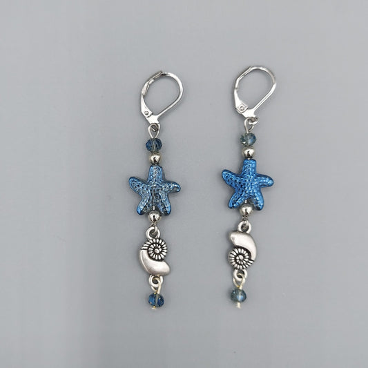 Blue Starfish Earrings/Nautilus Shell