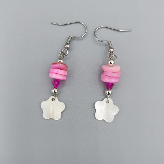 Mother of Pearl Clover Earrings/Pink Shells