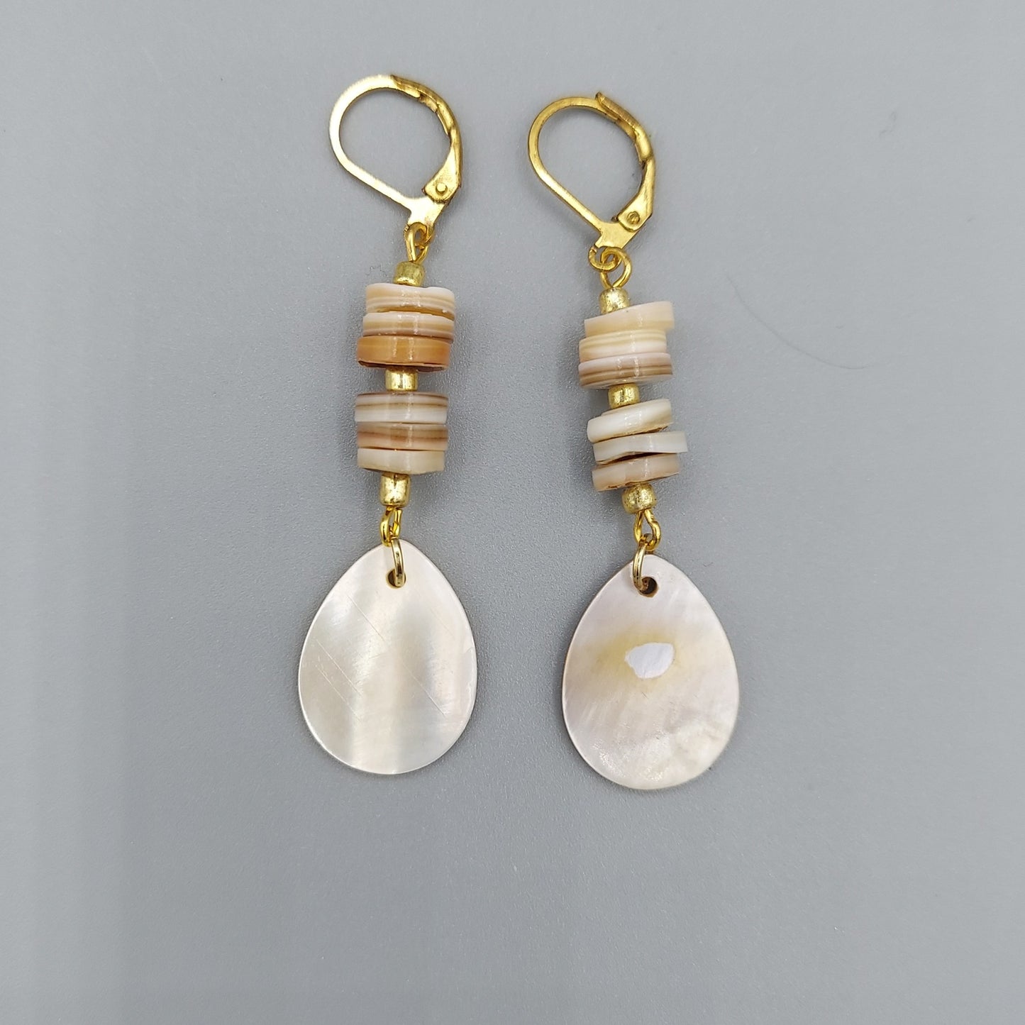 Mother of Pearl Teardrop Earrings/Brown Heishi Shells