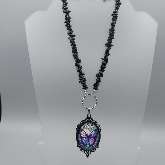 Multi Color Butterfly/Black Jasper Necklace