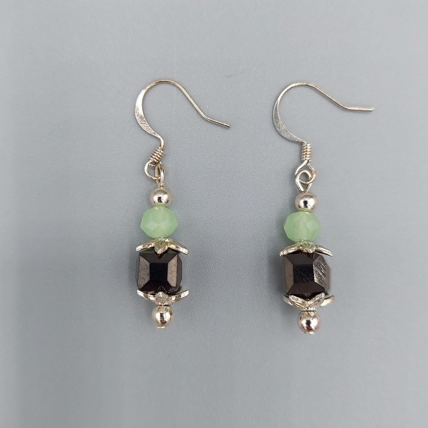 Mint Pearl/Gunmetal Cube Earrings