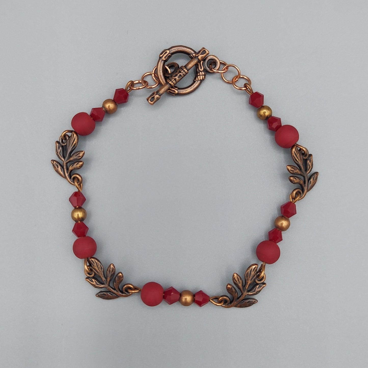 Copper Leaf Bracelet/Cranberry Red