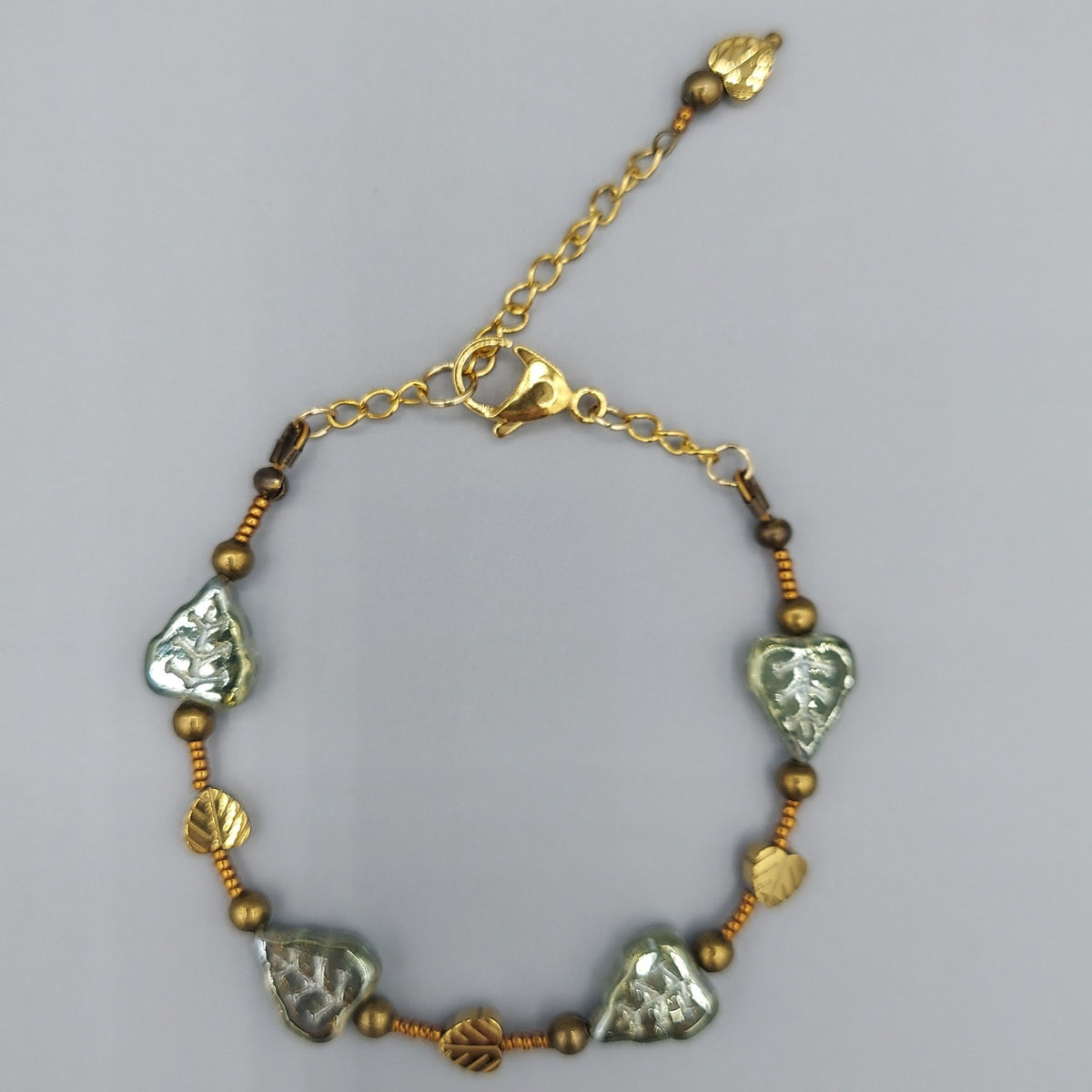 Light Green Glass Leaf Bracelet