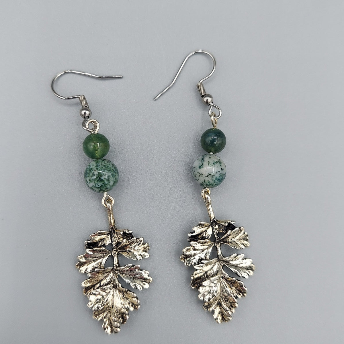 Moss Agate Leaf Earrings
