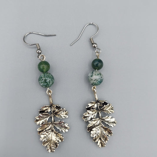 Moss Agate Leaf Earrings